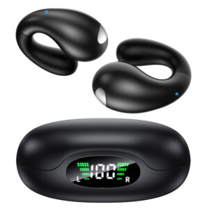 Open Ear Earbuds, Bluetooth Clip on Earbuds Wireless Open Ear Headphone, Comfort Ear Buds, AI Adaptive Deep Bass Audio，Waterproof Earphones for Running Sports Workout ﻿